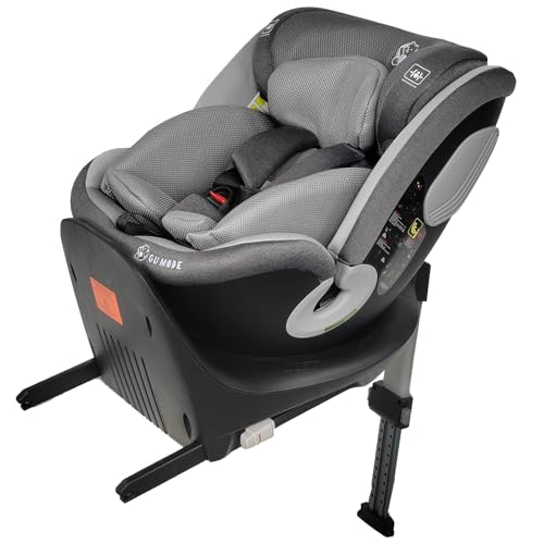 GU MODE チャイルドシート ジュニアシート 新生児~12歳頃(身長40-150cm)(0-36kg)360° 回転式 ISOFIX対応 R129適合 サポートレッグ付き シートベルト固定 ロングユース 取付簡単 5年保証 メッシュタイプ (本体, グレー・ライトグレー) 1枚目 画像