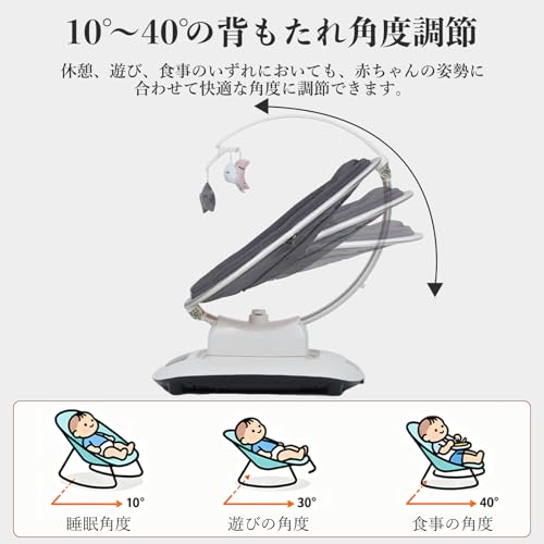 Thinkmax ベビーバウンサー 電動ベビースウィング Bluetooth&リモコン対応 音楽内蔵 5段階揺れ調節 角度調節可能 電動バウンサー 丸洗い可能 安全ベルト付き 0ヶ月～ 出産祝い グレー IB801 中間 画像