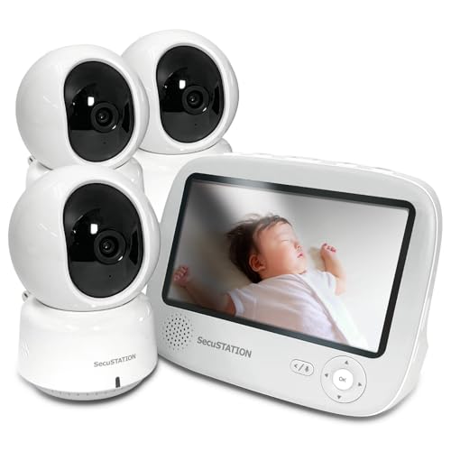 SecuSTATION セキュベビーネット スマホ対応 ベビーモニター 5インチ 大画面 温度センサー 夜間暗視 赤く光らない 泣き声検知 子守歌機能 見守りカメラ 赤ちゃん ベビー みまもり モニター 国内取扱品 防犯設備士推薦 国内メーカー (カメラ3台+専用モニター) SC-TB53K 画像1