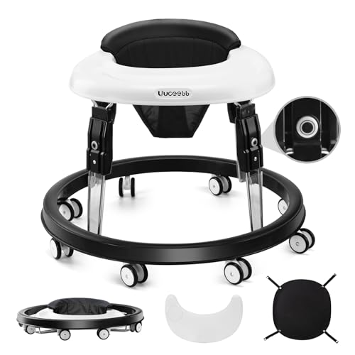 Uuoeebb ベビーウォーカー 折りたたみ 歩行器赤ちゃん 高さ調整可能 横転防止 固定可能 食事用プレート付き 手押し車 ベビー用品 出産祝い おしゃれ ベビー用品 (ブラック) 1枚目 画像