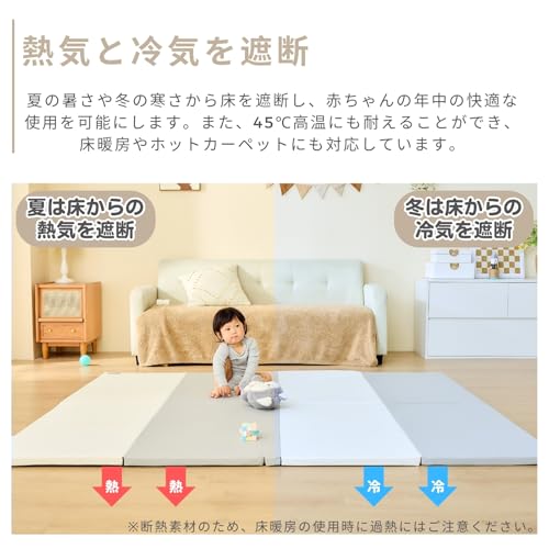GU MODE プレイマット シームレスプレイマット ベビーマット 折りたたみ 持ち手が付く厚み3cm 収納しやすい 厚手 ノンホルム 防水 防音 (グレーXホワイト, 140x200cm) 中間 画像