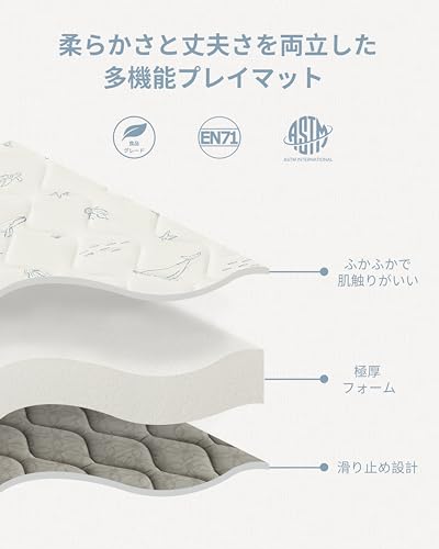 Fortella プレイマット ベビーマット 120x120x極厚2cm 折りたたみ 赤ちゃん 子供ゲームパッド 赤ちゃんプレイマット 滑り止め 防音 安全素材 一枚入り 海洋風xホワイト 中間 画像