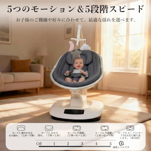 Thinkmax ベビーバウンサー 電動ベビースウィング Bluetooth&リモコン対応 音楽内蔵 5段階揺れ調節 角度調節可能 電動バウンサー 丸洗い可能 安全ベルト付き 0ヶ月～ 出産祝い グレー IB801 最後 画像