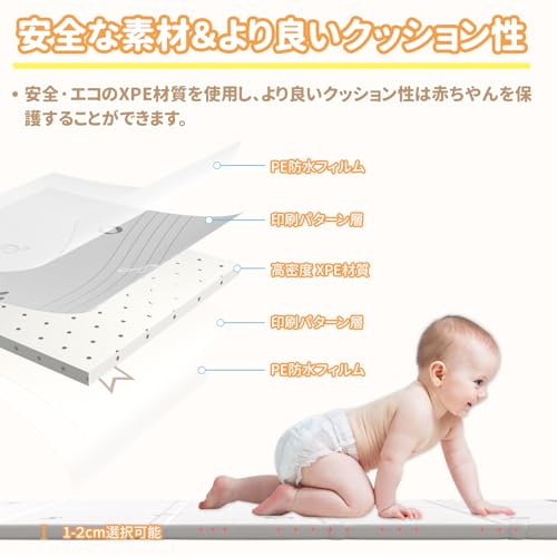 プレイマット 赤ちゃん 厚手 ベビーマット 折り畳み式 大判 ベビープレイマット 滑り止め お昼寝マット 防水 防音マット 収納袋付き 収納しやすい 持ち運び便利 ピクニック 幼稚園 保育園 (音符+星空, 160×180×1cm) 中間 画像