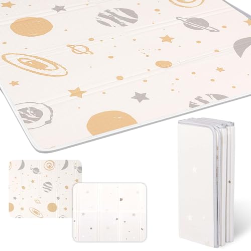 プレイマット-Artake 赤ちゃん プレイマット 収納しやすい ジョイントマット 厚手 折りたたみ 防水 防音マット ベビーマット お昼寝マット White Stars 200*180*2 画像1