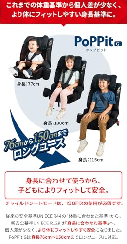 Nebio ネビオ チャイルドシート【R129適合/ISOFIX固定 15ヶ月から12歳 ロングユース 保温保冷ドリンクホルダー付き】ジュニアシート 長く使える 洗える 取付簡単 3way ポップピットG PoPPitG 中間 画像