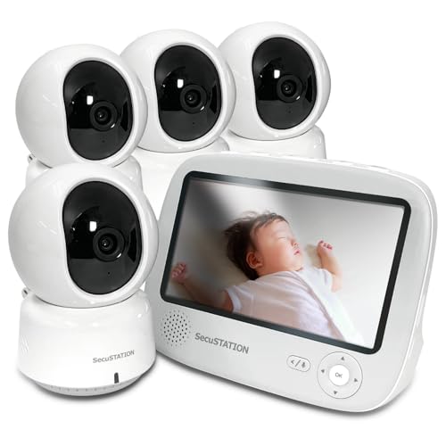 SecuSTATION セキュベビーネット スマホ対応 ベビーモニター 5インチ 大画面 温度センサー 夜間暗視 赤く光らない 泣き声検知 子守歌機能 見守りカメラ 赤ちゃん ベビー みまもり モニター 国内取扱品 防犯設備士推薦 国内メーカー (カメラ4台+専用モニター) SC-TB53K 1枚目 画像
