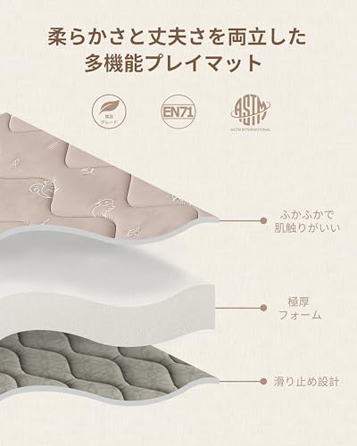 Fortella プレイマット ベビーマット 120x120x極厚2cm 折りたたみ 赤ちゃん 子供ゲームパッド 赤ちゃんプレイマット 滑り止め 防音 安全素材 一枚入り 森のイラストxブラウン 中間 画像