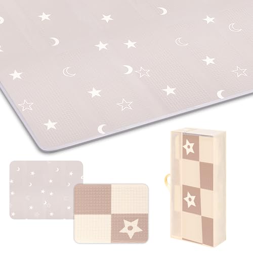 プレイマット-Artake 赤ちゃん プレイマット 収納しやすい 厚手 折りたたみ 防水 防音マット ベビー お昼寝マット (夜空＋星, 200×180×1cm) 画像1