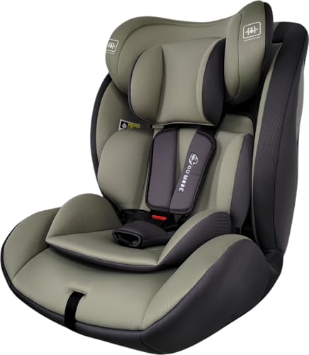 GU MODE チャイルドシート ジュニアシート 1歳頃~12歳(身長76-150cm) R129適合 5年保証 ロングユース ヘッドレスト13段階調整可能 取付簡単 コットンタイプ (グリーン・グレー) 1枚目 画像
