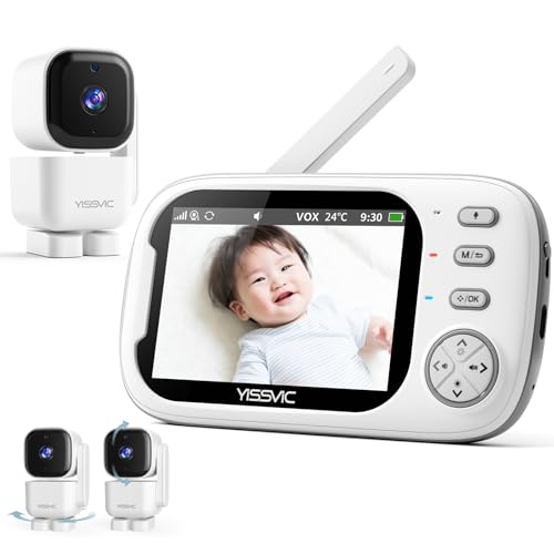 YISSVIC ベビーモニター 720P 3.5吋 回転ベビーカメラ 1.8m電源ケーブル付き 双方向音声通信 暗視機能付き見守りカメラ 温度検知 遠隔監視カメラ 出産祝い 日本語取扱説明書付 画像1
