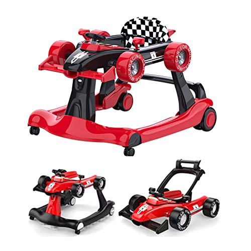 歩行器 ベビーウォーカー 赤ちゃん 歩行機 育児 3way ウォーカー/手押し車として使用可能 歩く練習 安全ストッパー 取り外し可能 高度調整可能 滑り止め 車形 安全 音楽を再生可能 6か月 室内玩具 (レッド) 画像1