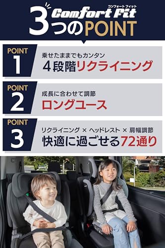 日本育児 乗せたまま リクライニングできる ジュニアーシート 72通りの組合せで長く快適に ISOFIX 固定 ハイバックブースター コンフォートフィット3歳半～12歳頃 R129適合 (ブラック×グレー) 最後 画像