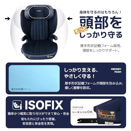 ＧＵ ＭＯＤＥ ジュニアシート チャイルドシート ISOFIX/シートベルト両対応2WAY仕様 3歳頃～12歳(身長100-150cm) R129適合 5年保証 カップホルダー付 シートベルト固定 背もたれ取り外し可 (メッシュタイプ, ブルー) 中間 画像