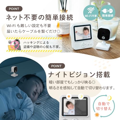 PYKES PEAK (パイクスピーク) ベビーモニター 見守りカメラ 720P 音検知 温度検知 暗視機能付き 双方向音声通信 遠隔監視カメラ 日本語取扱説明書付 出産祝い プレゼント ベビーカメラ モニター まもっち 中間 画像