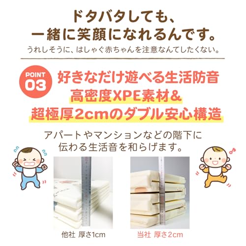 ベビーマット 【日本メーカー製安全検査済 保育士監修】fungoo® ベビープレイマット 赤ちゃん 折りたたみ 防音 防水 安全素材 遊べる 両面使用可 滑り止め (200x180x2cm, パターン１：キリン×道路) 中間 画像