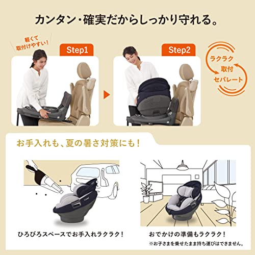 コンビ ISOFIX固定 新生児対応 回転式 チャイルドシート 新生児から4才頃 ホワイトレーベル THE S ISOFIX エッグショック ZC-690 ベージュ 取付ラクラクセパレート 中間 画像