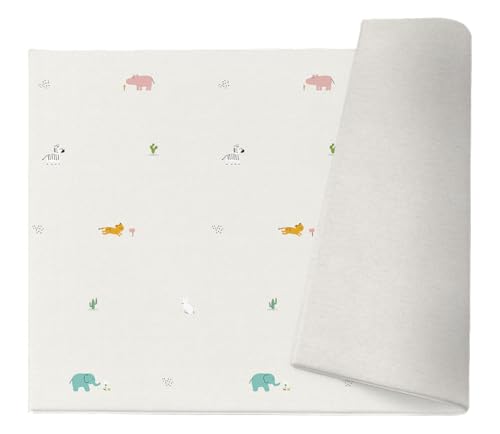 PARKLON(パークロン)やわらかクッションマット (日本子育て支援大賞2025受賞)(韓国アトピー協会推薦商品) (抗菌/防水/特級防音/防炎/低反発) リバーシブルプレイマット (JUNGLE FRIENDS, 190×130×1.2cm) 画像1