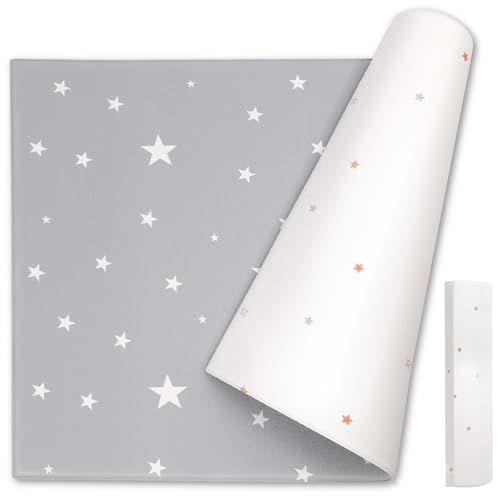 【保育士&妊婦整体師W監修】 popomi もちもち プレイマット 赤ちゃん マット ｜ もっちり 抗菌 両面使用 騒音防止 滑りにくい 防水 ｜ (グレーリトルスター, 140x200cm) 画像1