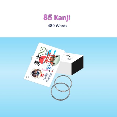 MoMo Nihongo N5 - JLPT N5 Kanji Flashcards Japanese Language Proficiency Test with English (日本語能力試験) 中間 画像