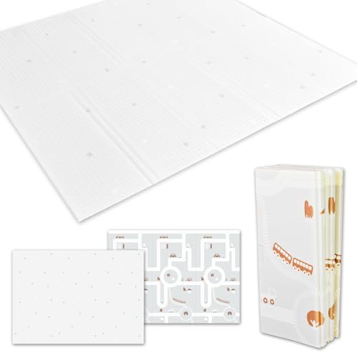 ベビーマット 【日本メーカー製安全検査済 保育士監修】fungoo® ベビープレイマット 赤ちゃん 折りたたみ 防音 防水 安全素材 遊べる 両面使用可 滑り止め (200x180x2cm, パターン3:スター(グレー)×道路(グレー)) 1枚目 画像