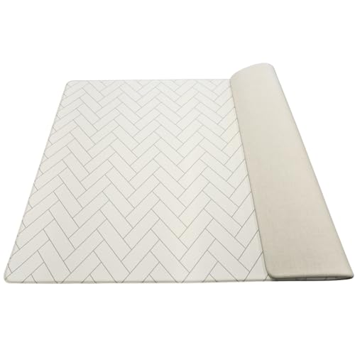 GU MODE プレイマット 抗菌 ベビープレイマット もちもち シームレス リバーシブル PVCマット 床暖房対応 厚手 1.6cm 両面使用 防音 赤ちゃん 手入れ簡単マット 防水 防音 大判おしゃれ (ヘリンボーン, 140x200x1.6cm) 画像1