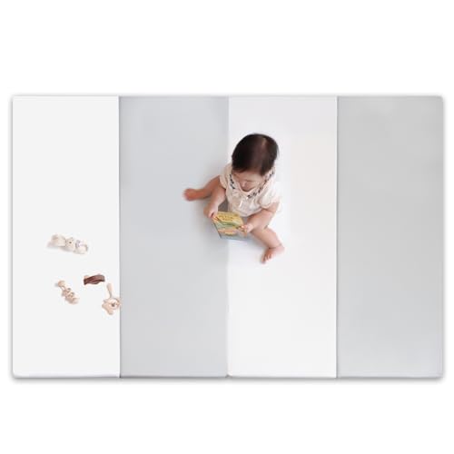 (ケラッタ) プレイマット 折りたたみ リバーシブル 赤ちゃん 1級防音 防水 厚手 (グレー×ホワイト,160×120cm) 画像1