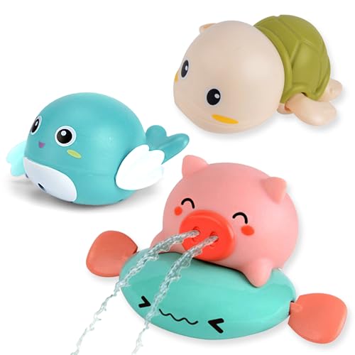 JUYEE お風呂 おもちゃ 赤ちゃん 水遊び おもちゃ 人気ランキング レインボーシャワー 豚 カメ イルカ 誕生日プレゼント 出産祝い（3点セット－色ランダム） 画像1