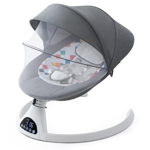 CHOZAN バウンサー 電動スイング ベビーバウンサー 電動 タイミング機能 ハンズフリー ベビーラック ロッキングチェア メロディー内蔵 五点式シートベルト グレー 画像1