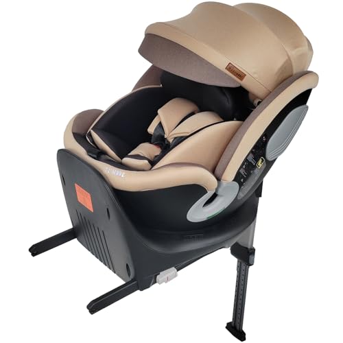 ＧＵ ＭＯＤＥ チャイルドシート ジュニアシート 新生児～12歳頃（身長40-150cm）（0-36kg）360°回転式 ISOFIX対応 R129適合 サポートレッグ付き シートベルト固定 ロングユース 取付簡単 5年保証 コットンタイプ (ブラウン・ブラック, フレックスシェード付き) 画像1