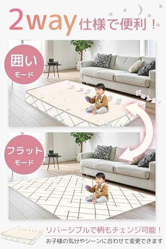 enne. プレイマット 折りたたみ 4WAY サイドガード付き 180×150cm 厚み1cm 道路 防水 防汚 滑り止め 衝撃吸収 フロアマット 床暖房対応(color：Goodnight x CityRoad（グッドナイト×シティーロード） 中間 画像