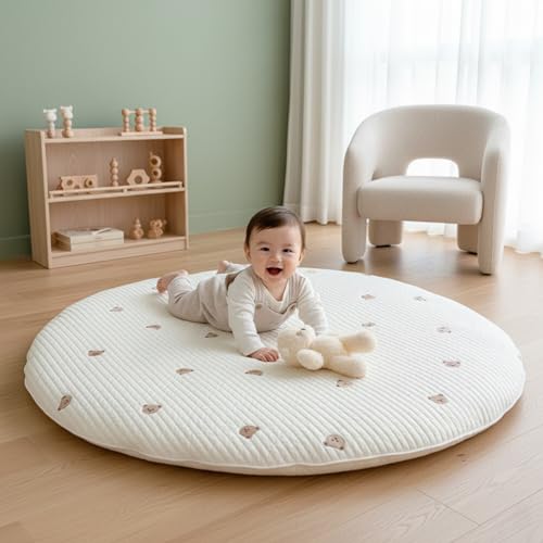 Figfey プレイマット ベビーマット お昼寝 サニーマット イブル 円形 洗える 綿 コットン キルティング オールシーズン 付け替え カバー ベビー 赤ちゃん 出産祝い 月齢フォト (約直径85×厚さ3cm) 最後 画像