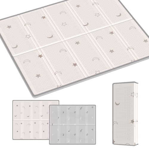 プレイマット 赤ちゃん 厚手 ベビーマット 折り畳み式 大判 ベビープレイマット 滑り止め お昼寝マット 防水 防音マット 収納袋付き 収納しやすい 持ち運び便利 ピクニック 幼稚園 保育園 (音符+星空, 180×200×1cm) 画像1