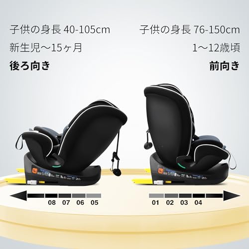 Reecle チャイルドシート 360° 回転式 新生児~12歳頃 新安全基準R129適合 ISOFIX対応 シートベルト固定 (ブラック) 中間 画像