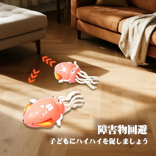 ダンシング イカおもちゃ 動く 電動おもちゃ 踊るタコ LEDライト＆音楽付き 子供向けロボット 障害物回避センサー搭載 動く 踊る 玩具 シェイク ダンシング 知育玩具 プレゼント (ピンク) 最後 画像