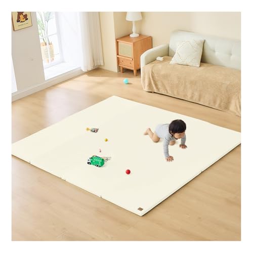 GU MODE プレイマット ベビーマット 抗菌 ベビープレイマット シームレスプレイマット 折りたたみ 持ち手が付く 厚み4cm 収納しやすい 厚手 折りたたみ ノンホルム 防水 防音 マット (ホワイト, 180x200) 画像1