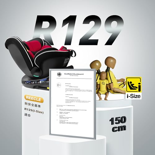 Reecle チャイルドシート 360° 回転式 新生児~12歳頃 新安全基準R129適合 ISOFIX対応 シートベルト固定 (レッド) 中間 画像