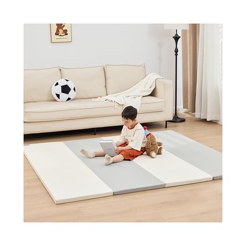 GU MODE プレイマット ベビーマット ベビープレイマット 折りたたみ 厚み4cm 収納しやすい 厚手 折りたたみ ノンホルム 防水 防音 マット (グレー・ホワイト, 120x160㎝) 画像1