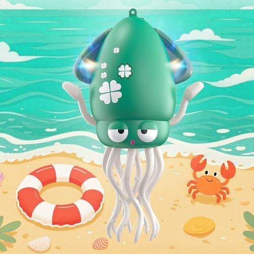 ダンシング イカおもちゃ 動く 電動おもちゃ 踊るタコ LEDライト＆音楽付き 子供向けロボット 障害物回避センサー搭載 動く 踊る 玩具 シェイク ダンシング 知育玩具 プレゼント (シアン) 画像1