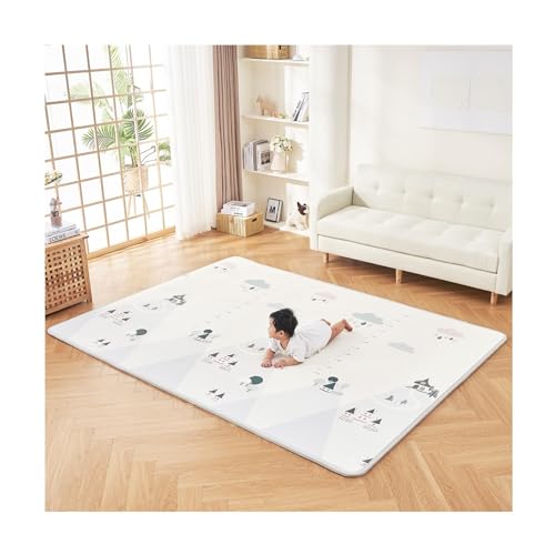 GU MODE プレイマット ベビープレイマット シームレス リバーシブル 床暖房対応 両面使用 250×180×2cm 高密度XPE素材 一年保証 ベビーマット 厚さ2cm 赤ちゃん 厚手 防水防寒 清掃簡単 衝撃緩和 (夢の村, 250x180) 画像1