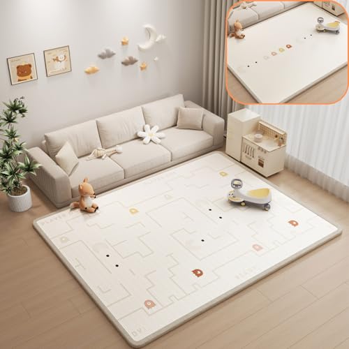 【厚み2cmのふかふか】 DIYELL プレイマット 180×200 ベビーマット シームレス マット リバーシブル 赤ちゃん 厚手 2cm キッズ 柔らか 防音 防水 防汚 床暖房対応 滑り止め 【日本企業】 (B, 120cm×180cm) 1枚目 画像