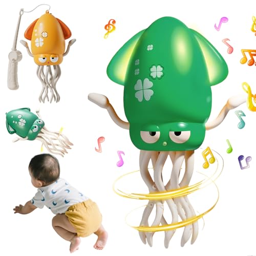 JUYEE 赤ちゃん おもちゃ 知育玩具 子供 男の子 女の子 3歳4歳5歳 誕生日プレゼント クリスマス 動く玩具 イカ LEDライト 音楽 ハイハイ期 センサー付き 障害物回避 USB充電式 (グリーン) 画像1