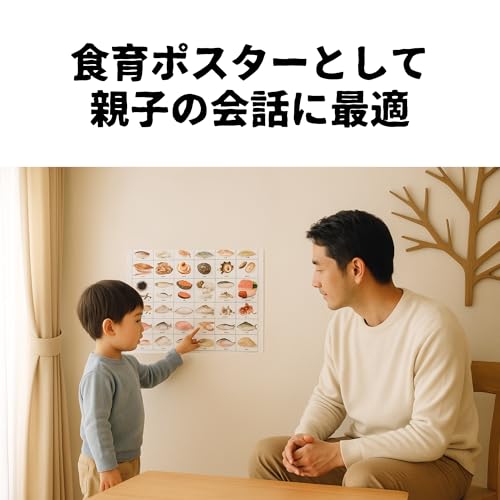 flyingegg 図鑑ポスター A2 魚 寿司 恐竜 昆虫 動物 働く車 水族館 動物園 室内用 (魚・寿司) 中間 画像