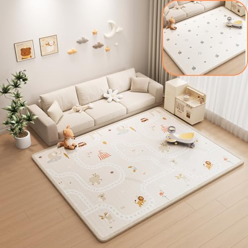 【厚み2cmのふかふか】 DIYELL プレイマット 180×200 ベビーマット シームレス マット リバーシブル 赤ちゃん 厚手 2cm キッズ 柔らか 防音 防水 防汚 床暖房対応 滑り止め 【日本企業】 (C, 180cm×200cm) 1枚目 画像