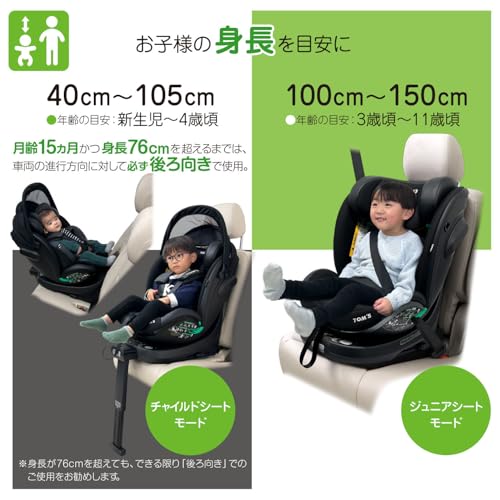 TOM'S ターンロング R129 リクライニング ISOFIX 新生児〜11歳 回転 チャイルドシート ジュニアシート トムス ブラック 最後 画像