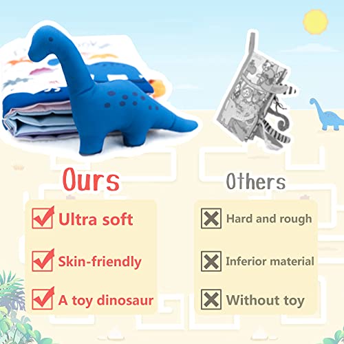 Richgv 絵本 赤ちゃん 人気 洗える 幼児 指遊び 布のおもちゃ おでかけえほん ベビーカー用 知育玩具 幼稚園 出産祝い 子供(恐竜) 中間 画像