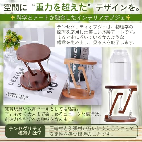 SALUDABLE テンセグリティ インテリア 浮遊 テーブル 組み立て 知育玩具 木製 物理 構造 (ダークブラウン) 中間 画像