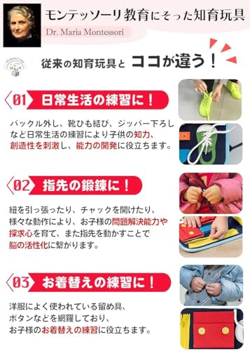 モンテッソーリ おもちゃ【日本正規品】知育玩具 【知育のプロ推薦】1歳 2歳 3歳 4歳 5歳 6歳 【教育雑誌掲載】 ビジーボード 男の子 女の子 誕生日プレゼント お着替えの練習 入園準備【食品衛生法試験合格】 (ブルー) 最後 画像
