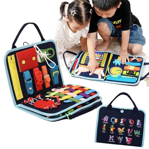 モンテッソーリ おもちゃ【日本正規品】知育玩具 【知育のプロ推薦】1歳 2歳 3歳 4歳 5歳 6歳 【教育雑誌掲載】 ビジーボード 男の子 女の子 誕生日プレゼント お着替えの練習 入園準備【食品衛生法試験合格】 (ブルー) 画像1