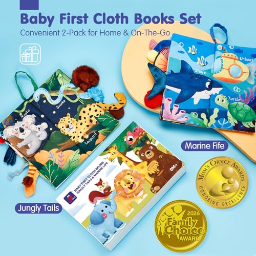 hahaland 赤ちゃんのための布絵本 0-3-6ヶ月用 ベビーカーのおもちゃ 8-9ヶ月用 2個セット 柔らかくてカサカサ音がする 新生児の男の子女の子へのプレゼントに最適 最後 画像